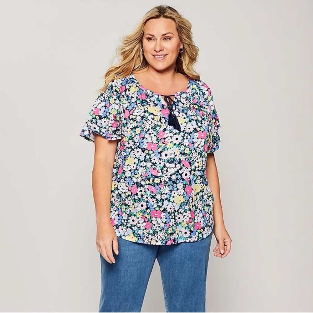 Allison Daley Peasant Floral Print Women's Top Size 1X